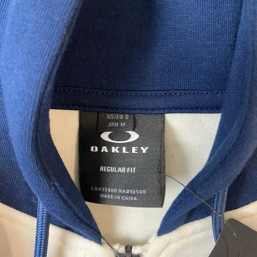 Oakley Pursuit Cruise Full Zip Hoodie Womens Sz S Cream Navy Blue Activewear Run - Picture 6 of 9